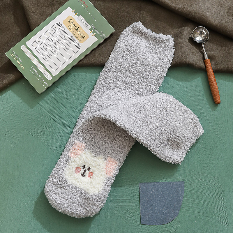 Winter Socks Cashmere Socks Cartoon Pattern Thick Coral Velvet Leisure Thick Crew Socks Floor Socks Fluffy Fuzzy Socks